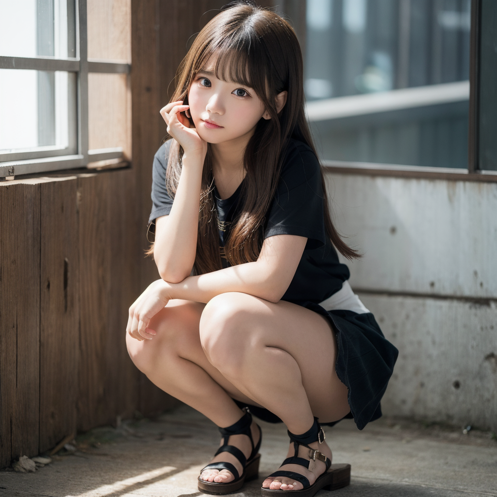 AI画像　パンチラ しゃがみパンチラ美少女AI【レベル1】 - 美少女AI~丸~
